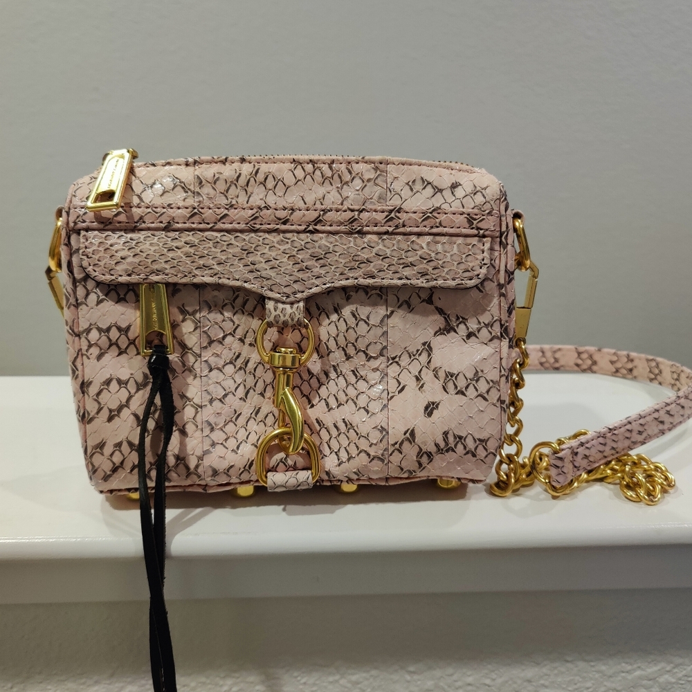 Rebecca Minkoff Mini Mac Pink Snakeskin Embossed Leather Crossbody Shoulder Bag